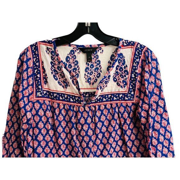 J.Crew French Country Peasant Red White Blue Paisley Top Boho Preppy Size XSmall - Picture 3 of 11
